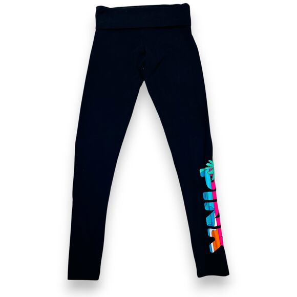 Victoria Secret Pink Black With Vibrant Multicolor Logo Leggings Size XS - Picture 3 of 8
